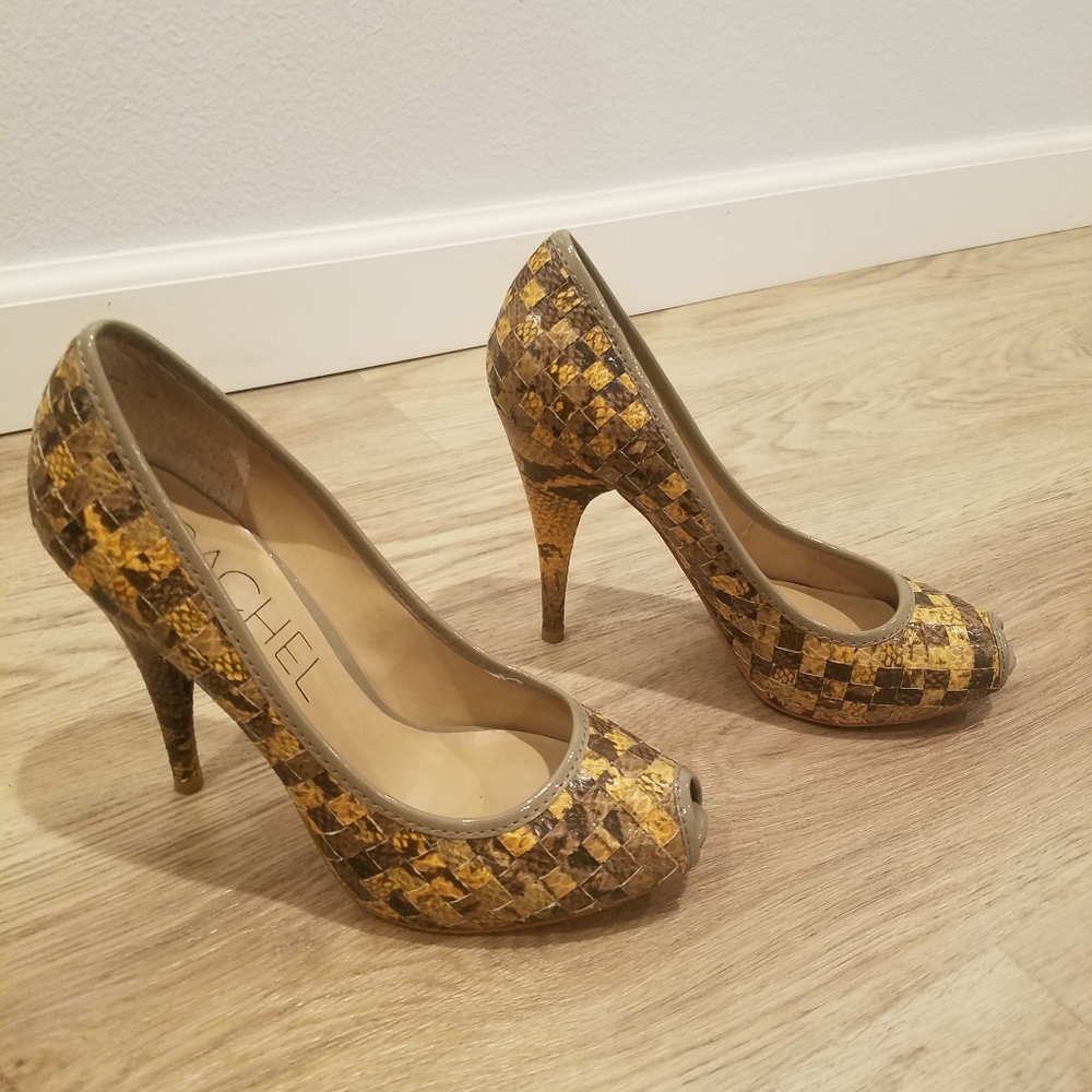 Rachel Roy Yellow & Gray Peep Toe Heels